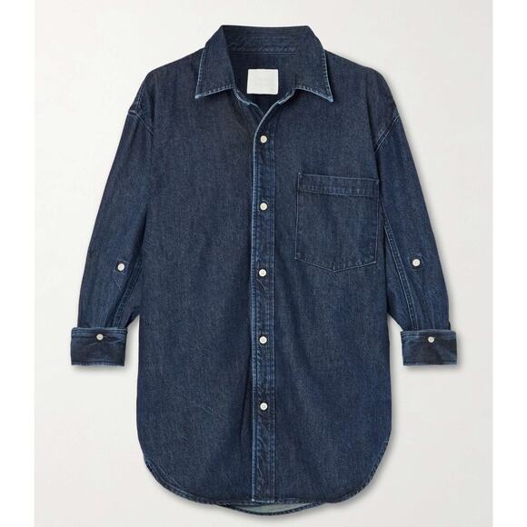 Citizens of Humanity Kayla Women's Oversized Dark Denim Button Up Shirt Size L - Picture 1 of 13